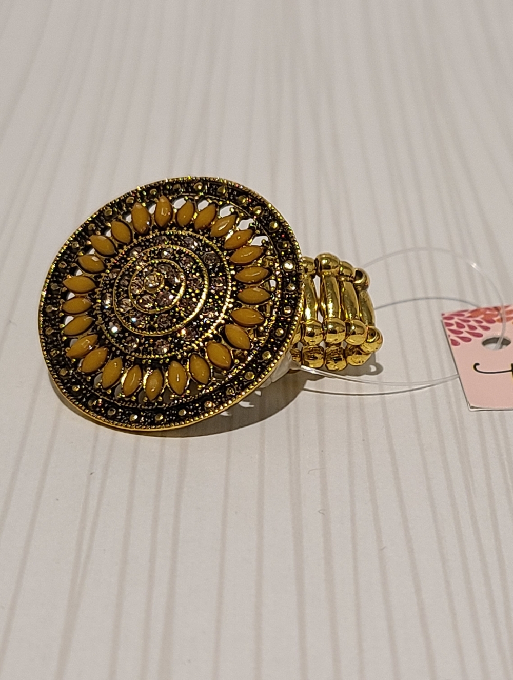 5 FOR 20 Gold-Tone Yellow Medallion Statement Stretch Ring BUNDLE 5 FOR 20